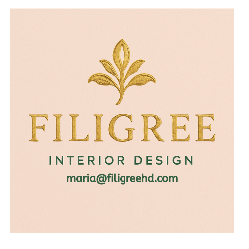 Filigree Interior Design logo with contact email