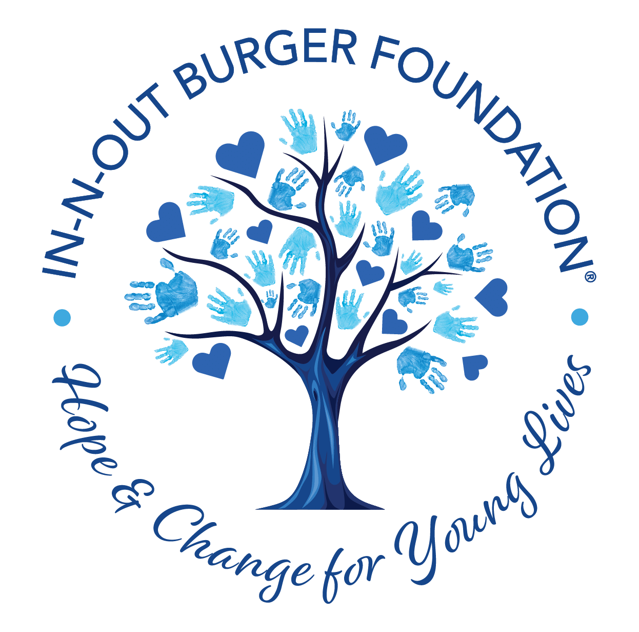In-N-Out Burger Foundation logo with blue handprint tree